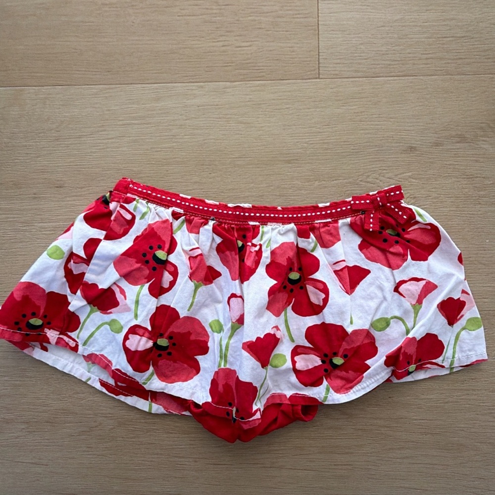 Red Poppy Print Cotton Skirted Shorts